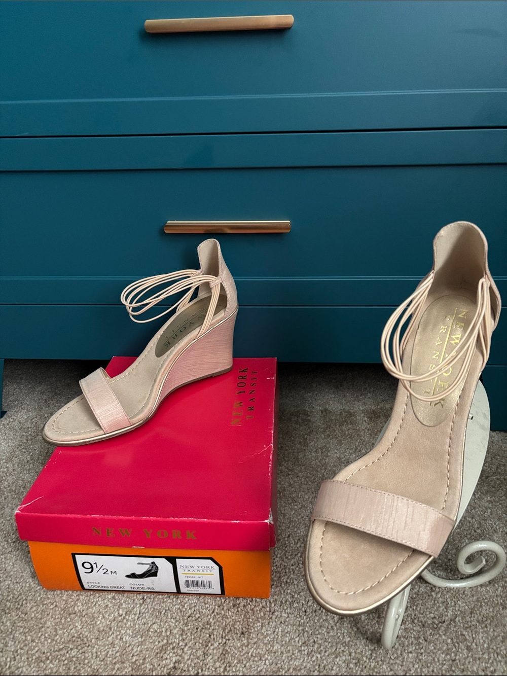 New York Transit Women's Light Pink Ankle-Tie Wedge Sandals